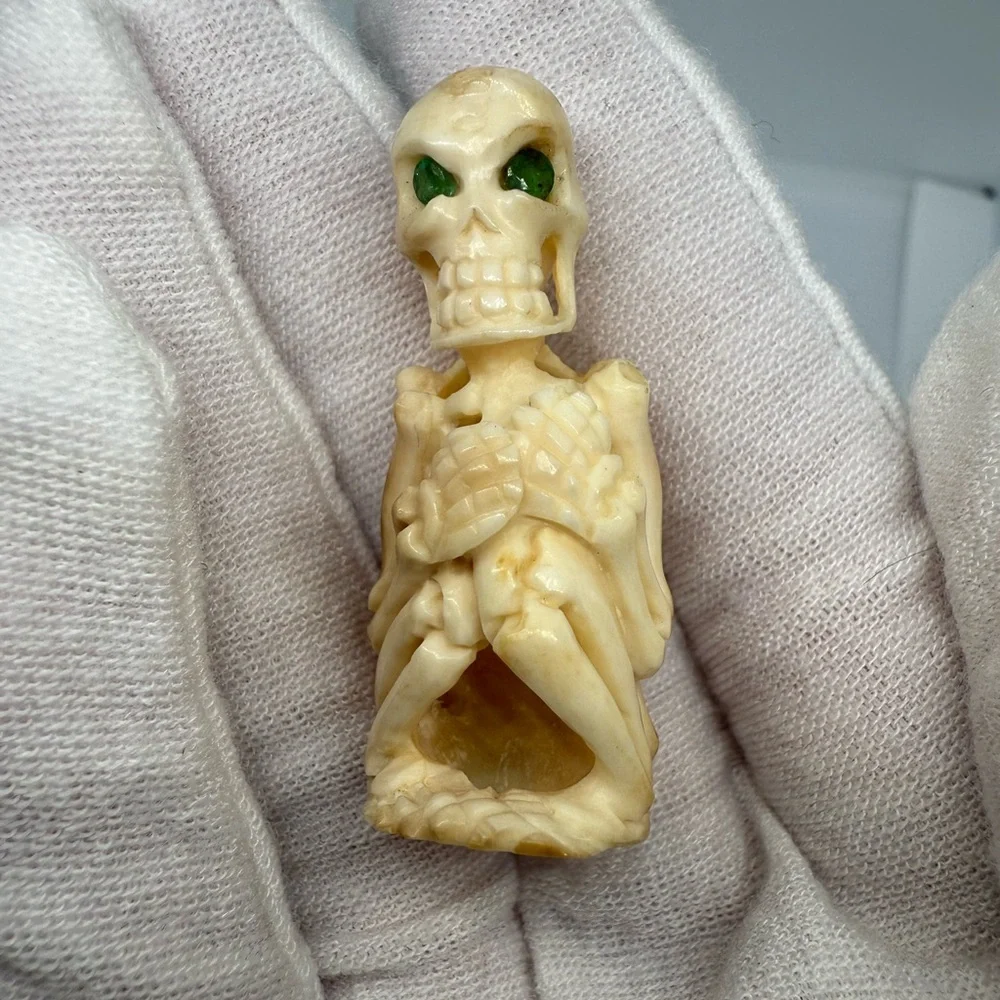 HAND CARVED Native American MOOSE ANTLER Skeleton With Emerald Eyes!